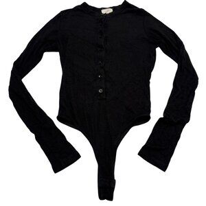 Clyque Annie Black Long Sleeve Henley Thong Bodysuit Women's X-Small XS